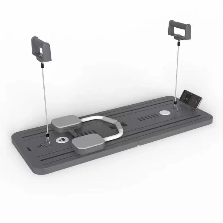 The Multifunctional Fitness Board 5in1 by NENC is a gray home workout device featuring a foldable platform, resistance bands, and handles, ideal for core strength workouts and designed to enhance your fitness routine.